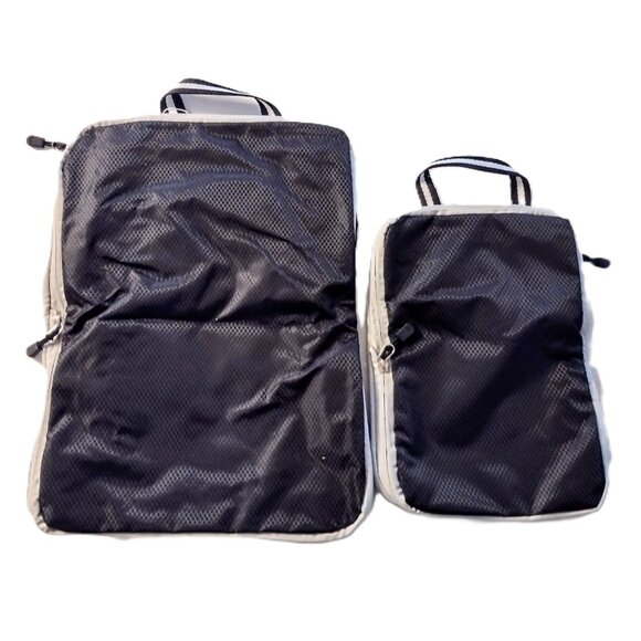 Compression Packing Cube Set of 2 ~ Travel Organizers ~ Expandable ~ Bl/Wh ~ NEW - Picture 2 of 12